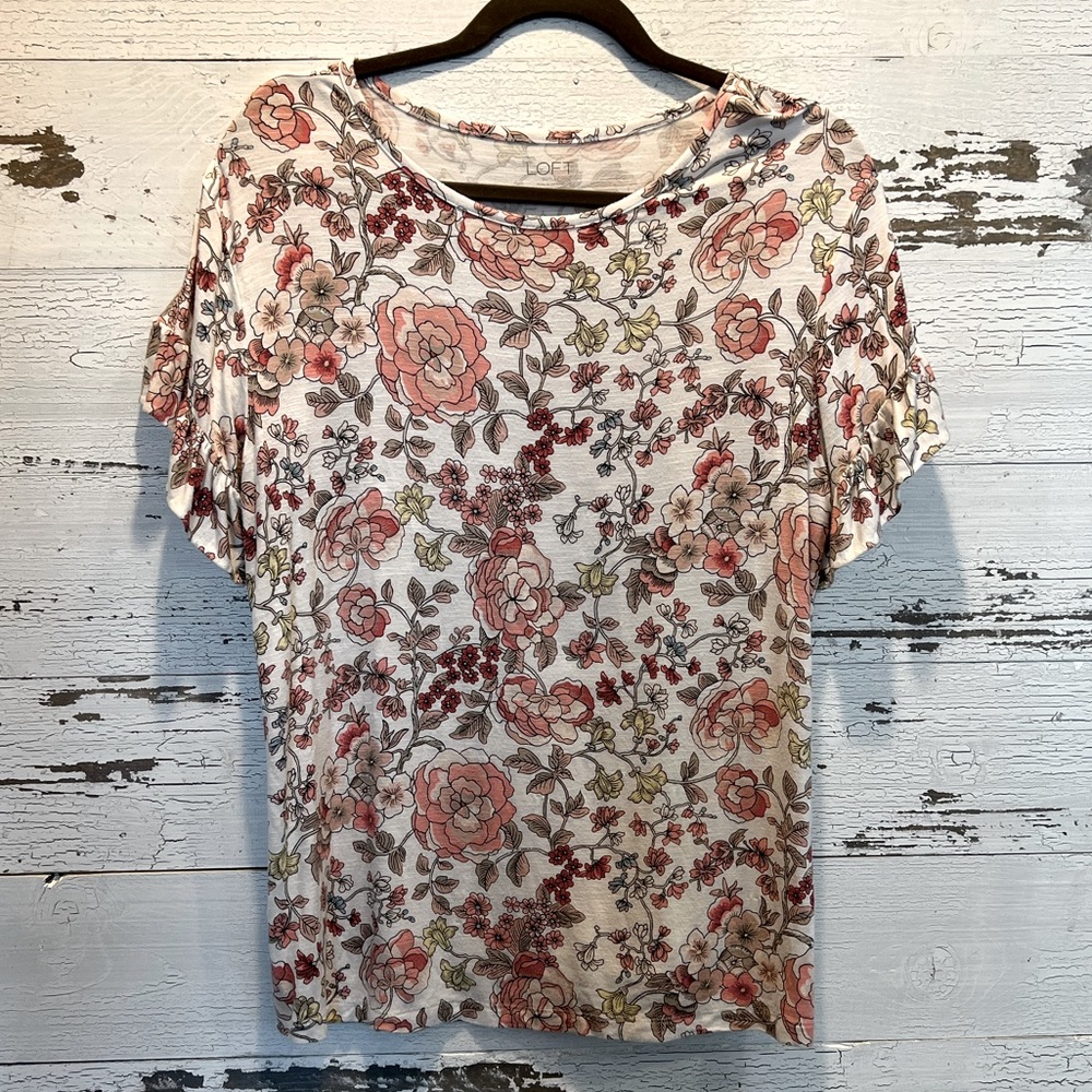 Ann Taylor Loft Floral TShirt with Ruffle Arm detail